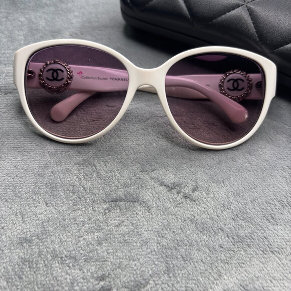 Chanel White Frame Bouton Sunglasses-5192 - Picture 2 of 16